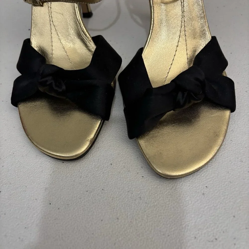 Kate Spade Black And Gold Heels Ankle Strap Women 7.5 Made In Italy